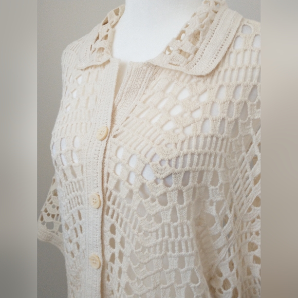 Evereve Molly cotton crocheted sweater cardigan M - Picture 6 of 8